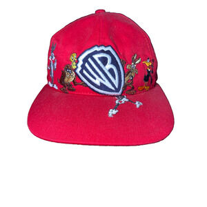 Vintage Warner Bros Looney Tunes Snapback Hat Red Embroidered Kids Cap